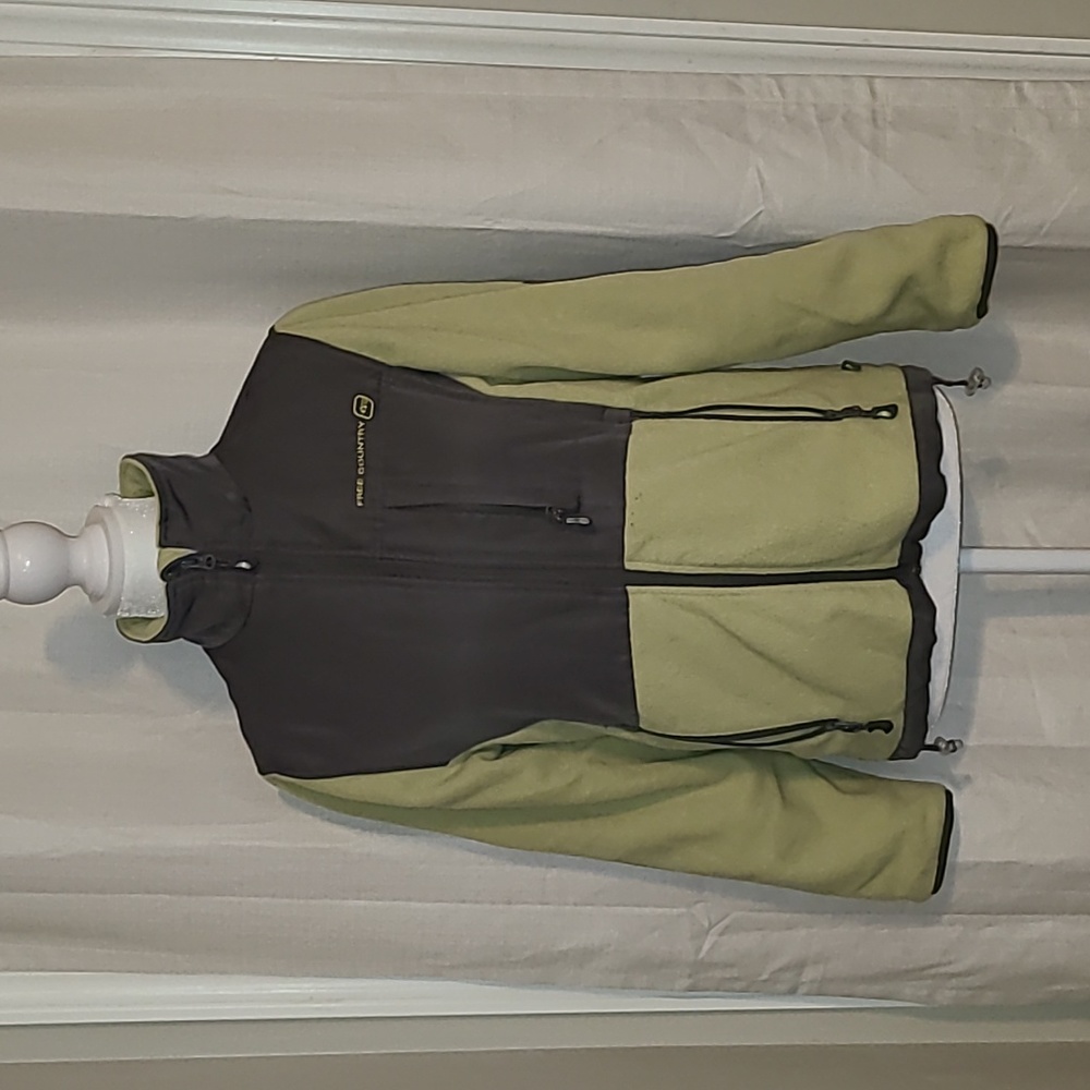 Free Country Heavy Fleece Jacket Green and Grey Size S.